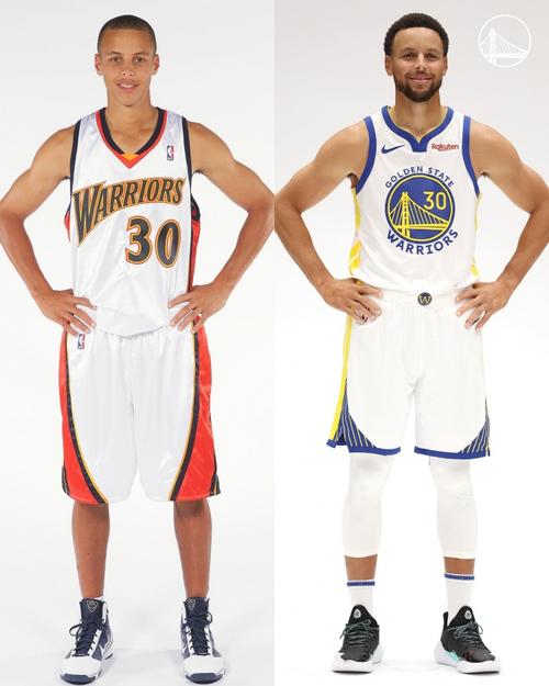 勇士众将看库里新秀照 库里：希望这家伙会骄傲17年后他变成了我
